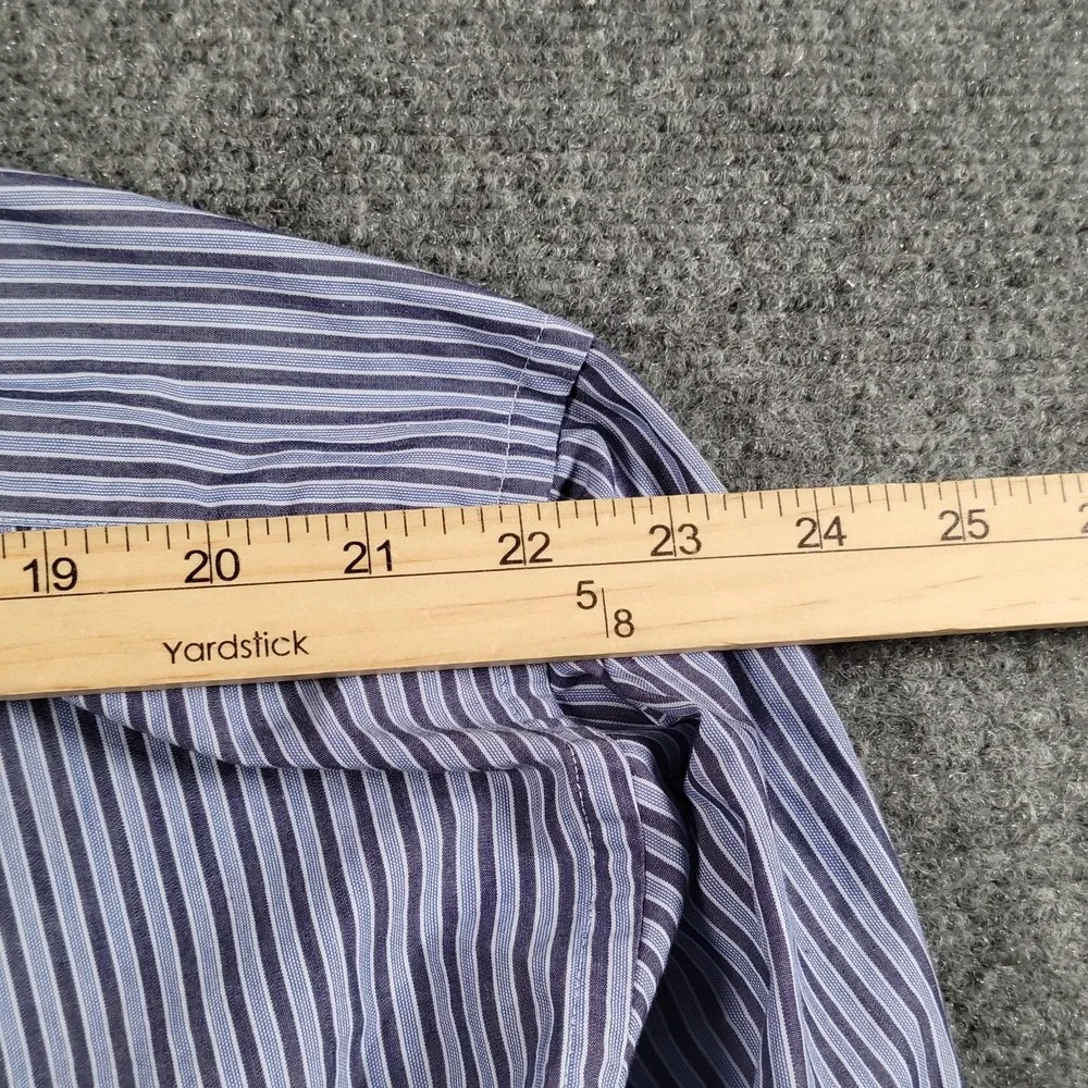 Made In Italy Shirt Mens Large Blue White Stripe Button Down Dress 100%‎ Cotton